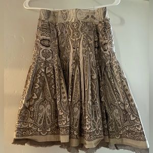 T Tahari Brown & Cream Paisley Pleated Boho Skirt